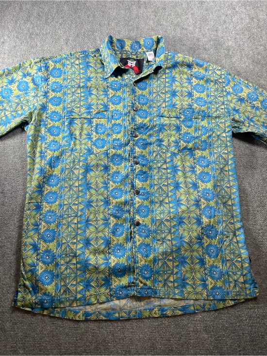 boxer boxer Other - Men's Short-Sleeve Button-Down Shirt in Blue and Green floral Print